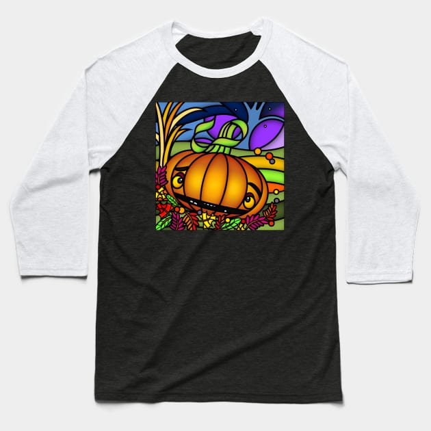 Bright Colorful Pumpkin In The Field Baseball T-Shirt by egcreations